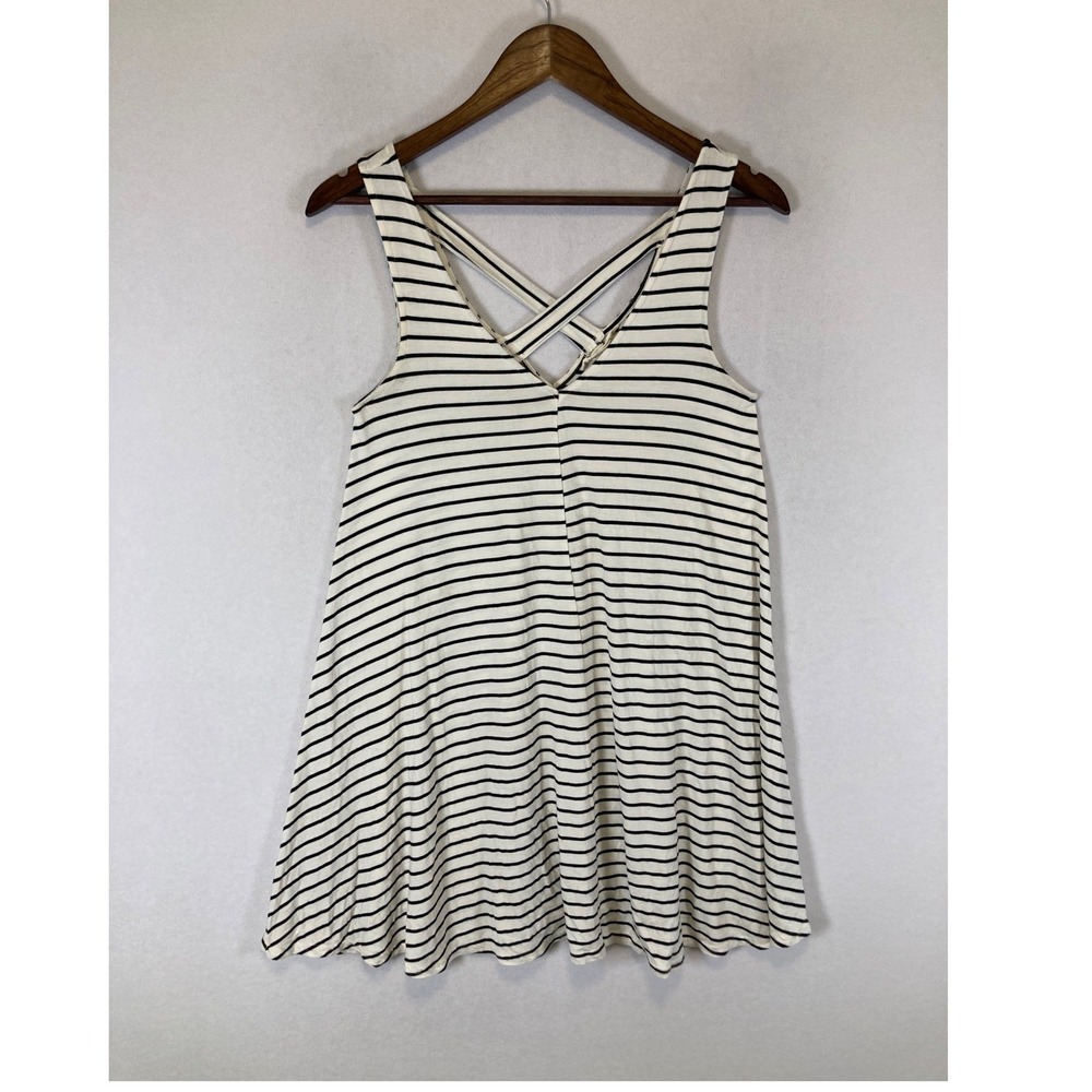 Boho American Eagle Women XS Cream Black Striped Soft & Sexy Cross Back Tank Top
